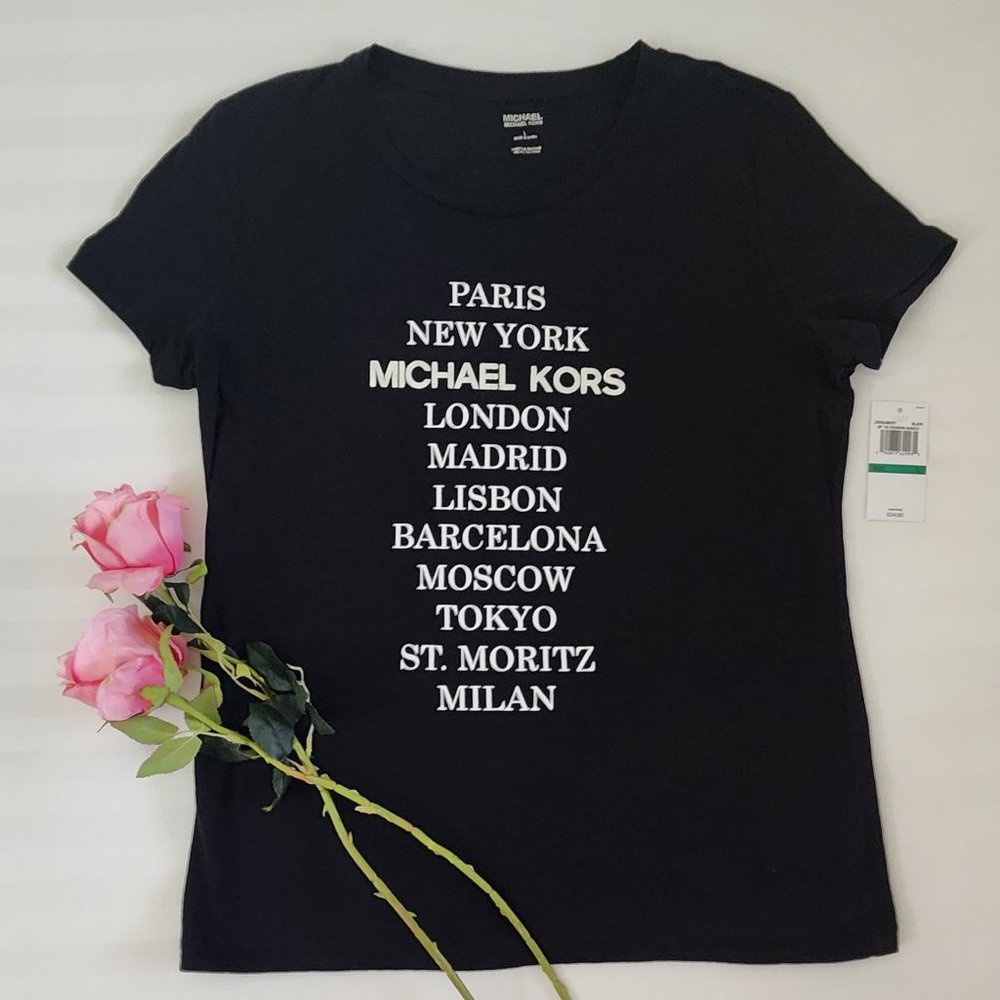 Women's Black Michael Michael Kors-Paris, NY- T Shirt. NWT - Picture 3 of 13
